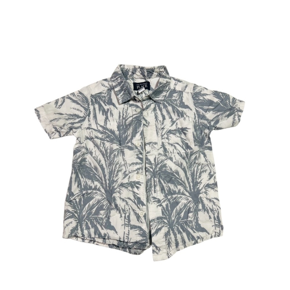 The Children's Place Gray and White Button Down Shirt with Palm‎ Print